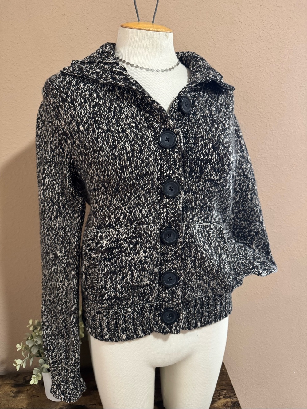 Mossimo Supply Co. Black & White Marled Button-Front Cardigan